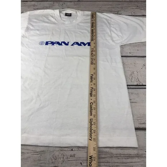 VINTAGE PAN AM AIRLINE Made in The USA 50/50 WHITE SINGLE STICH T-SHIRT SZ LARGE